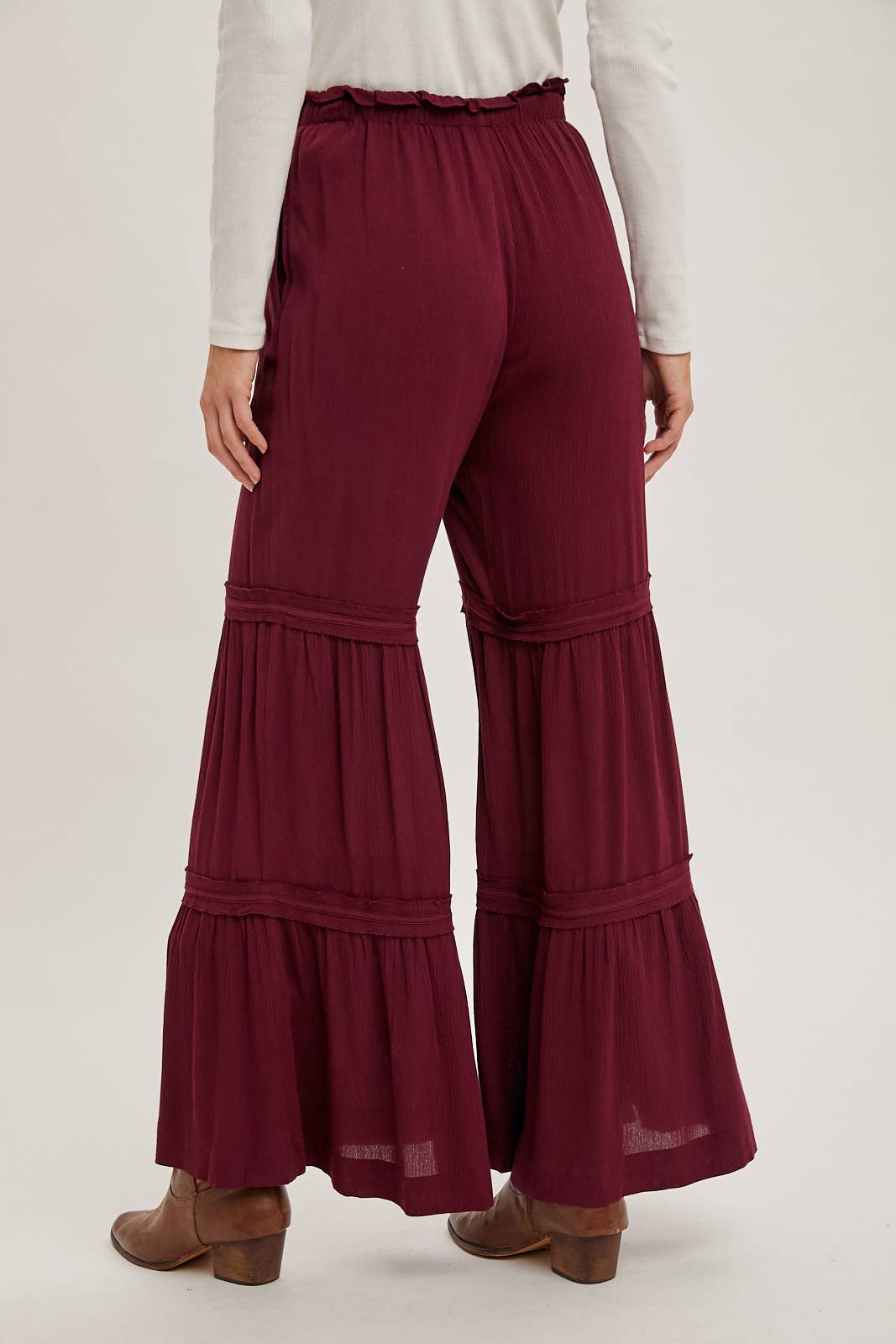 DRAWSTRING TIERED PALAZZO PANTS