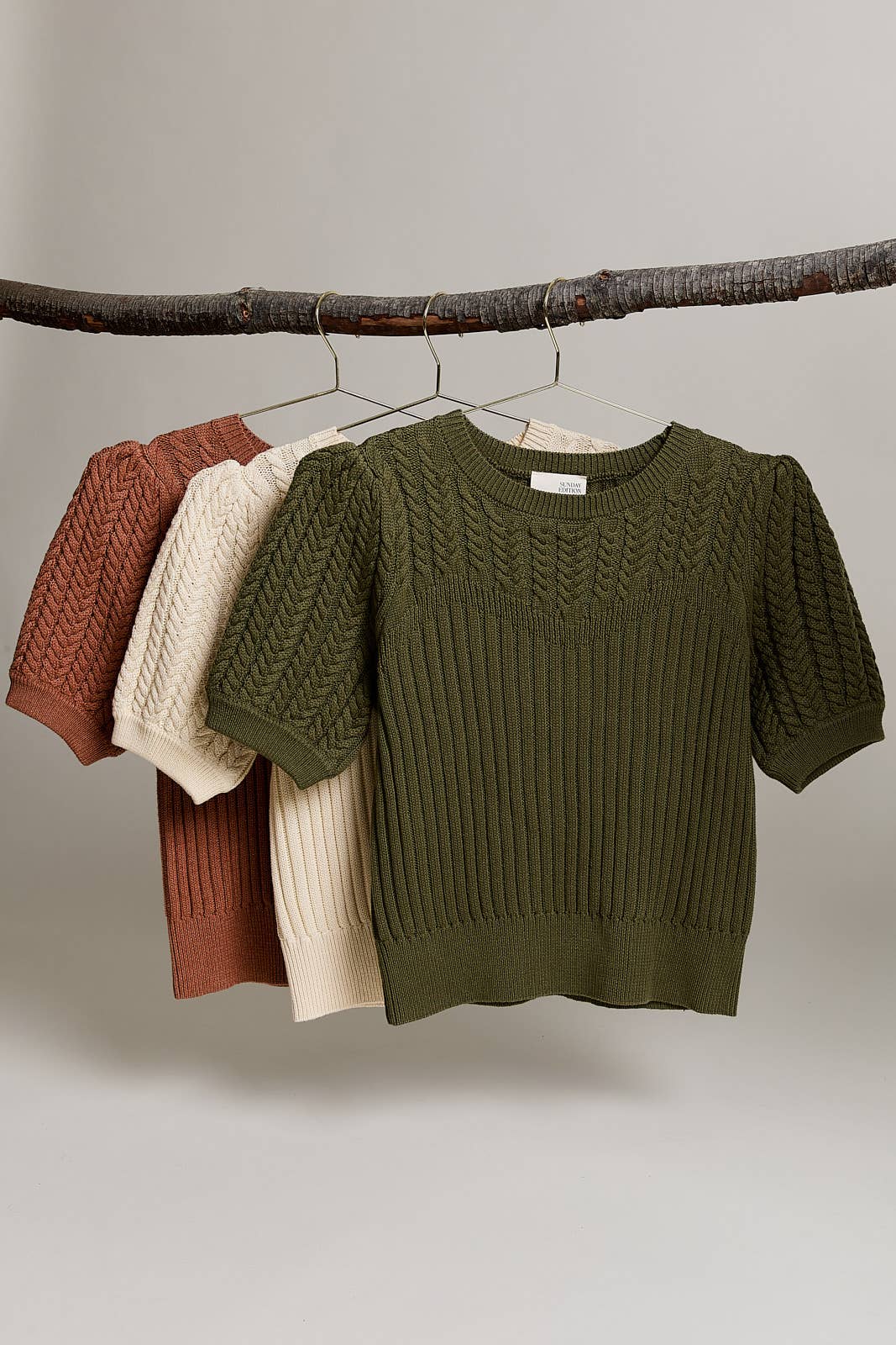 PUFF SLEEVE CABLE SWEATER
