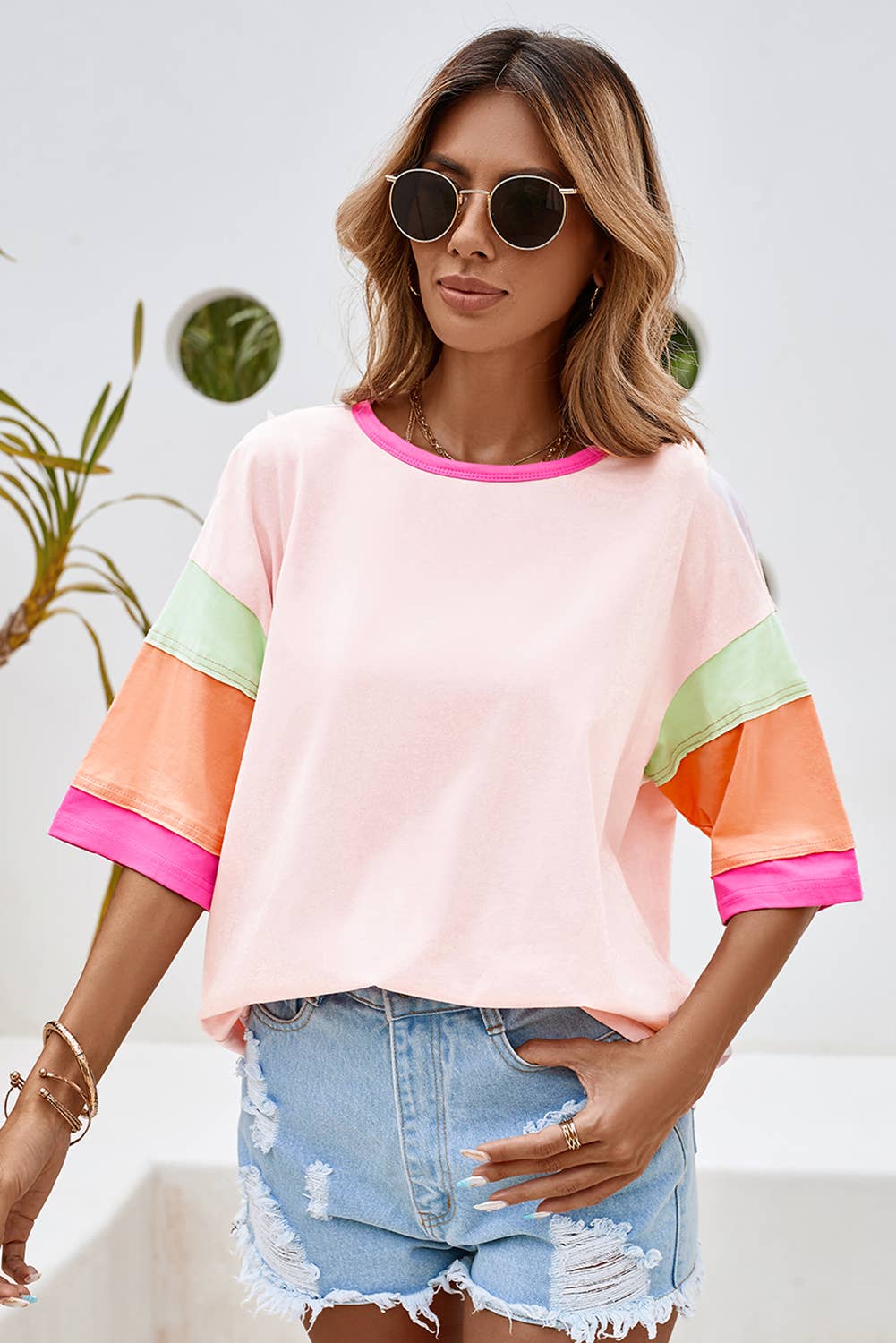 LDC Stitching Sleeve Round Neck Oversize Summer Tops
