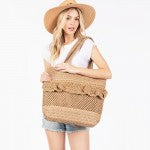 Straw Tote with Ruffle