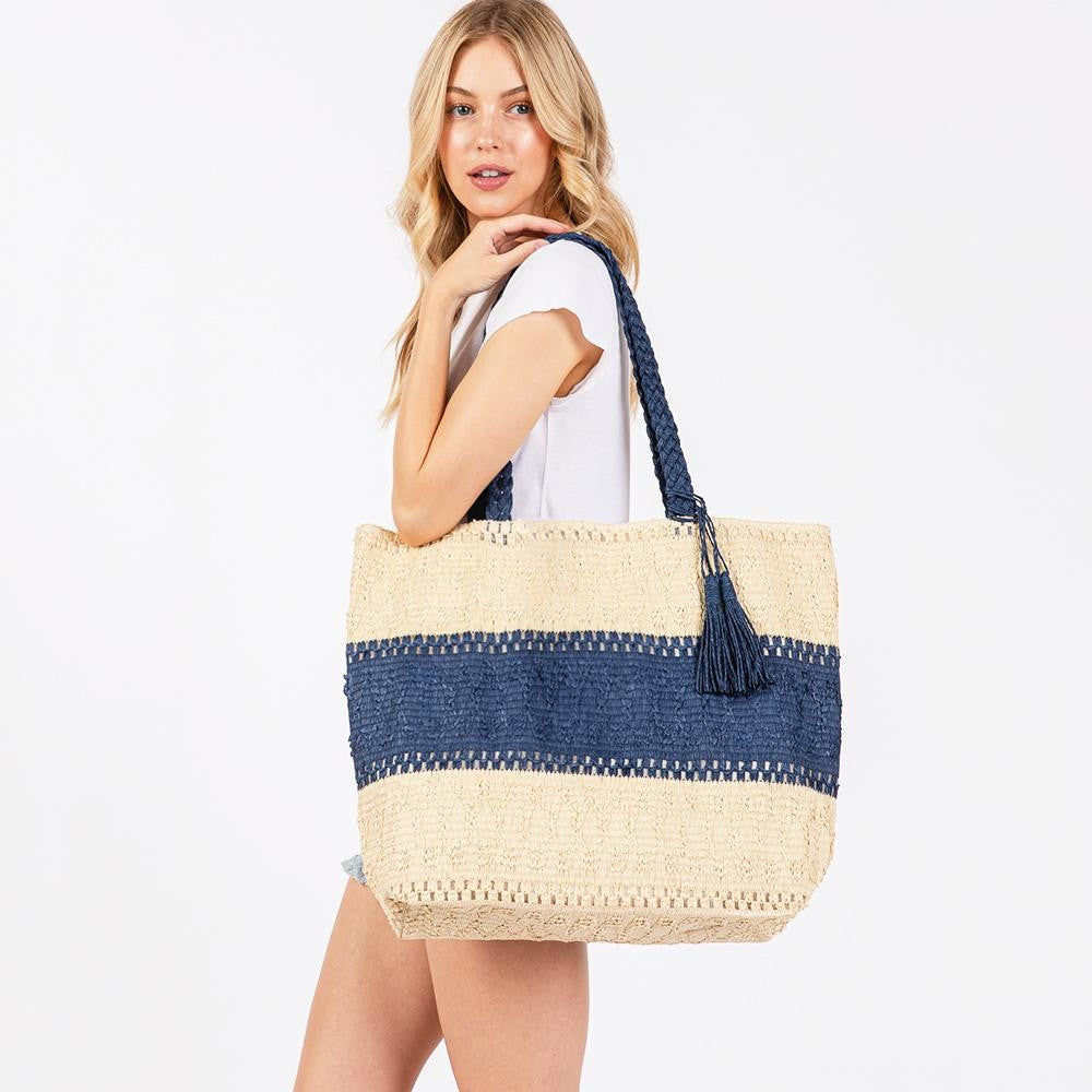 Two Tone Straw Tote