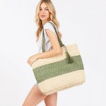 Two Tone Straw Tote