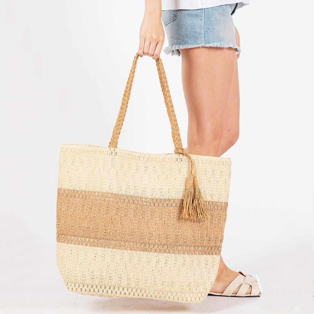 Two Tone Straw Tote