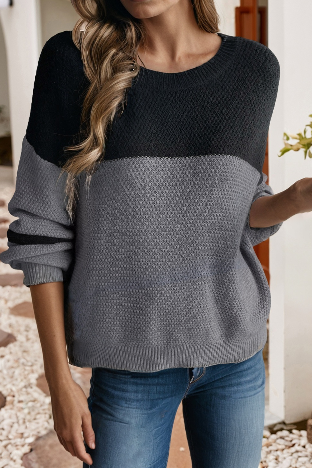 Color Block Striped Sleeve Sweater