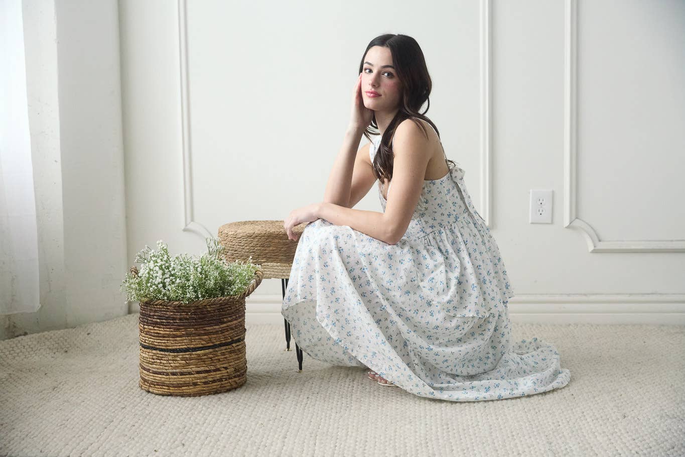 FLORAL CORSET RUFFLE MIDI DRESS