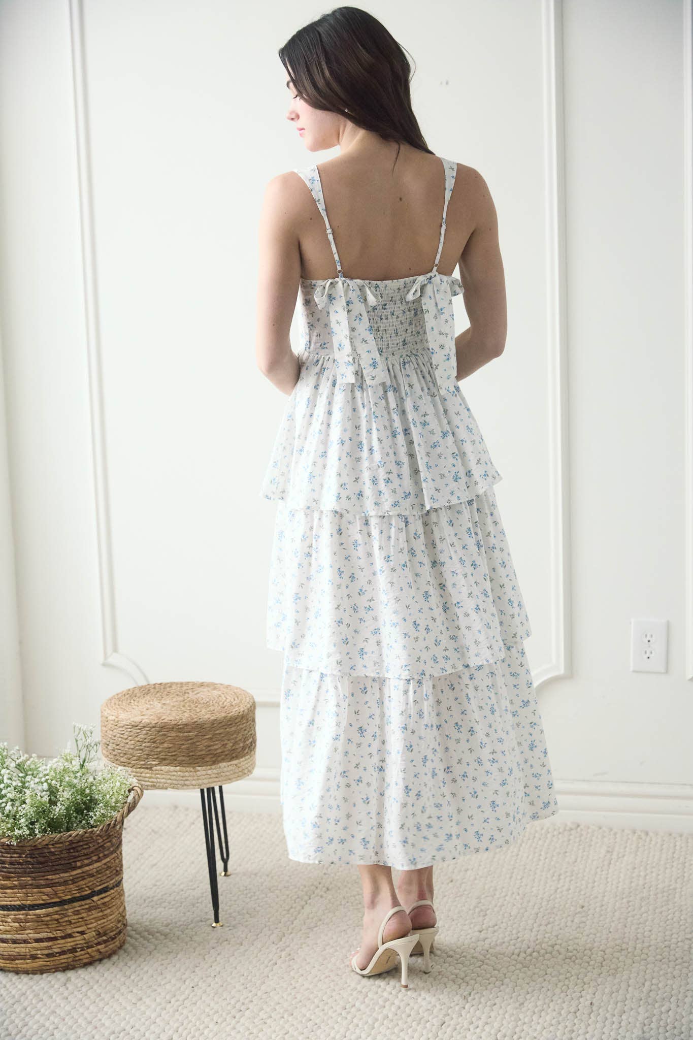 FLORAL CORSET RUFFLE MIDI DRESS