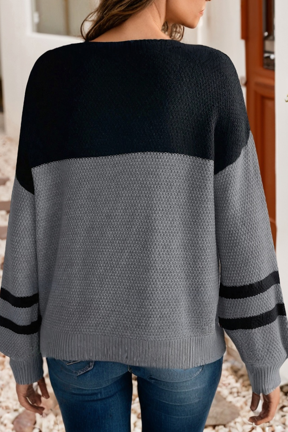 Color Block Striped Sleeve Sweater