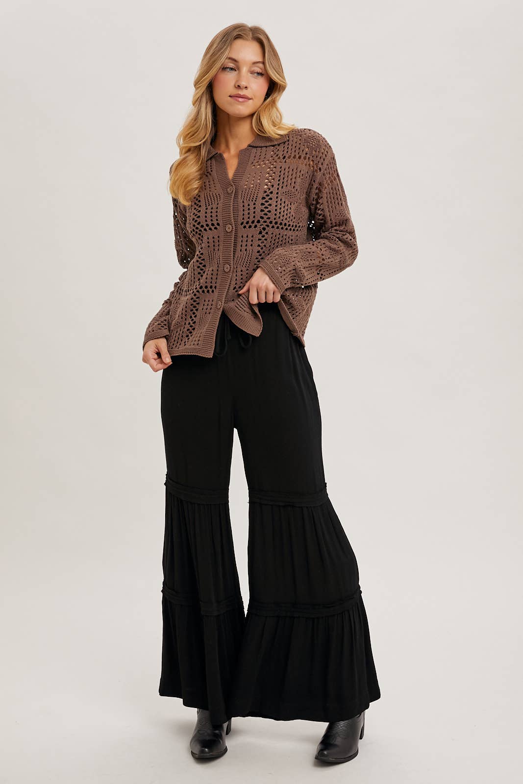 DRAWSTRING TIERED PALAZZO PANTS