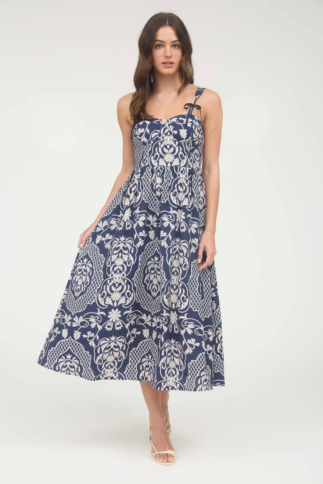 DAMASK SLEEVELESS MIDI DRESS