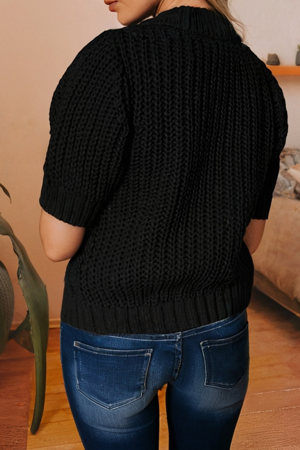 Cable Knit Short Sleeve Sweater