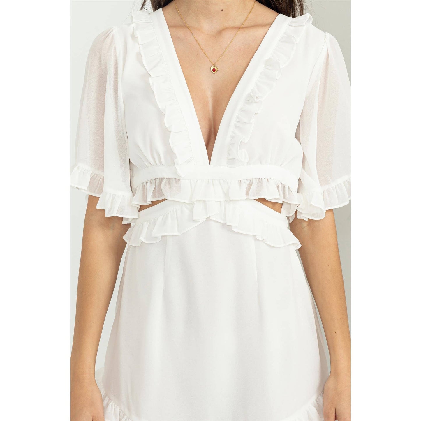 HF23F458-RUFFLED MINI DRESS