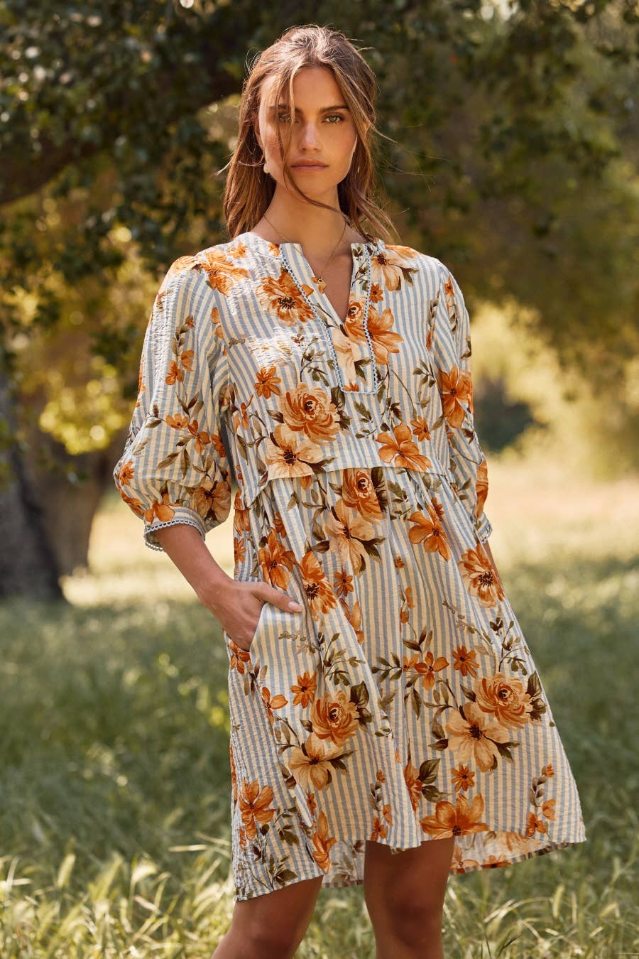Striped Floral Dress