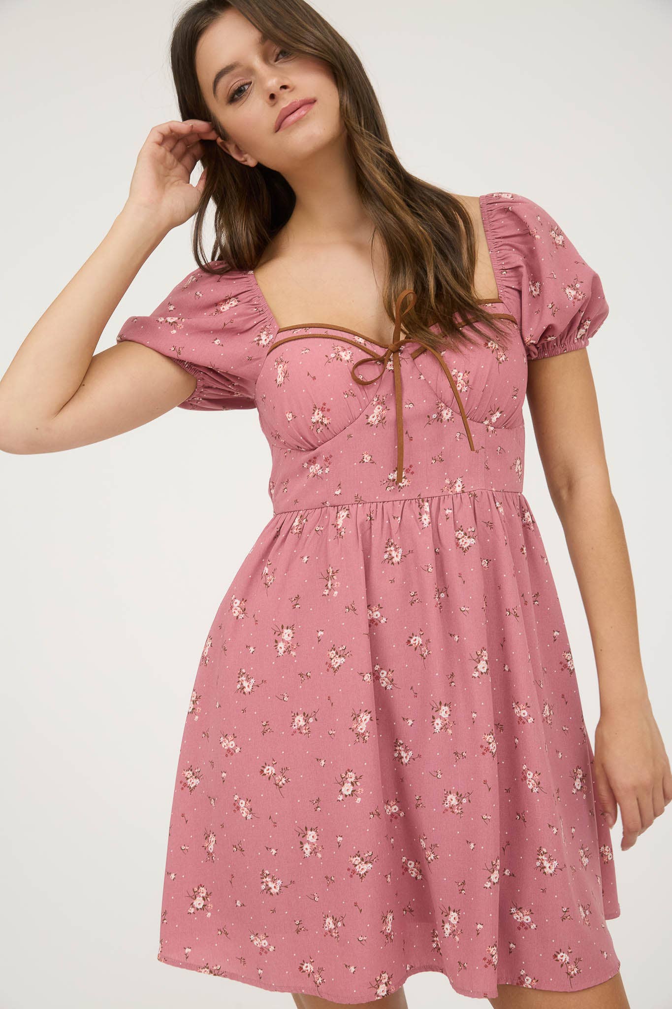 FLORAL FRONT TIE MINI DRESS