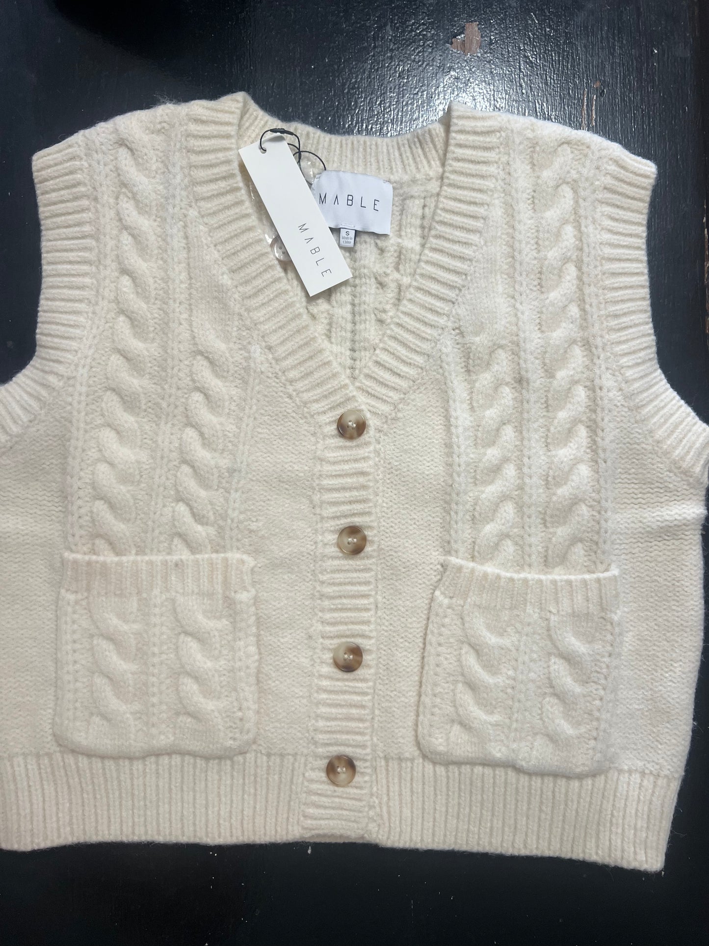 Cable Knit Button Down Sweater Vest