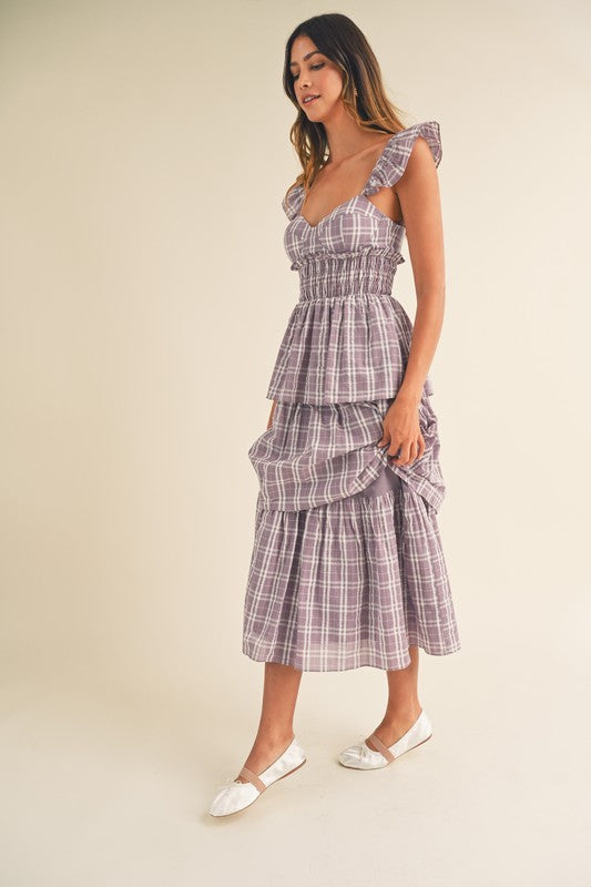 Plaid sweatheart neckline dress