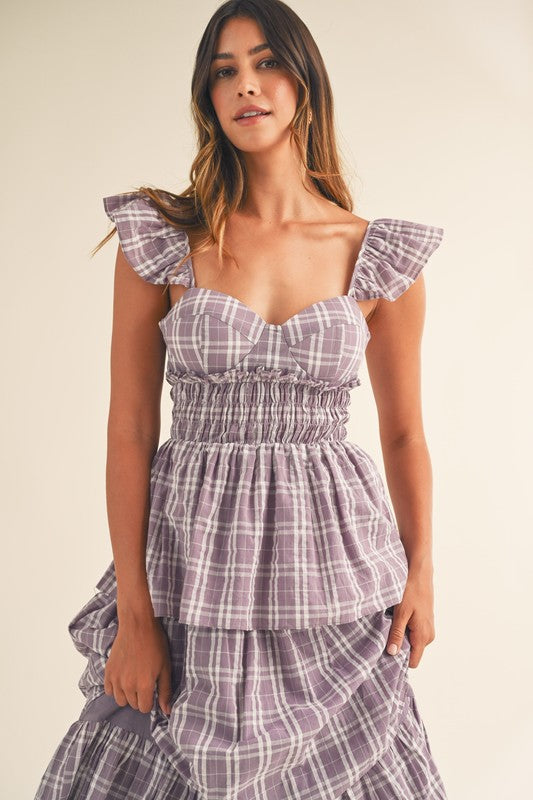 Plaid sweatheart neckline dress