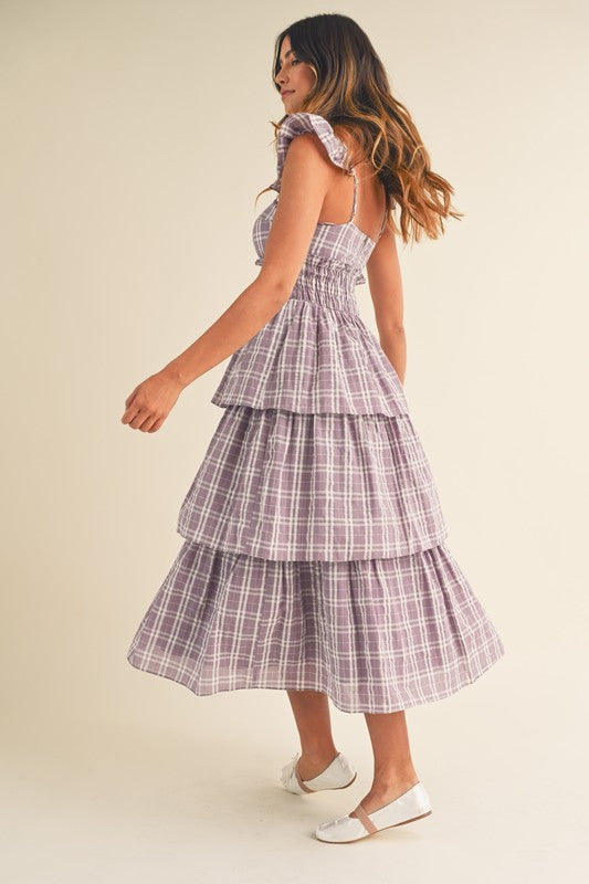 Plaid sweatheart neckline dress