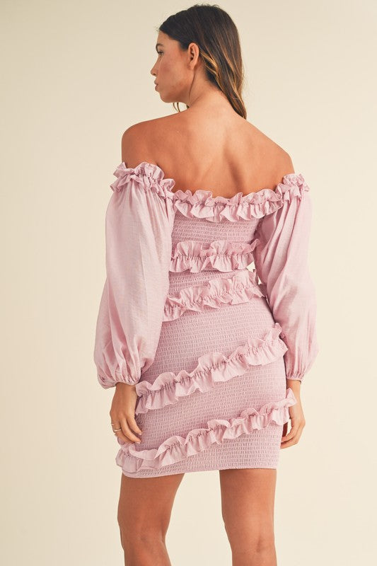Off Shoulder Ruffle Mini Dress