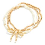 Set of 3 Metal Tone & Pearl Bracelets