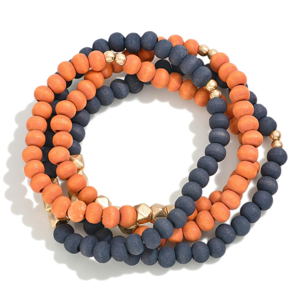Wood Beaded Stretch Bracelet Set