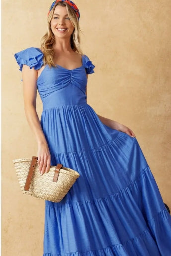 Periwinkle Flutter Sleeve Dress