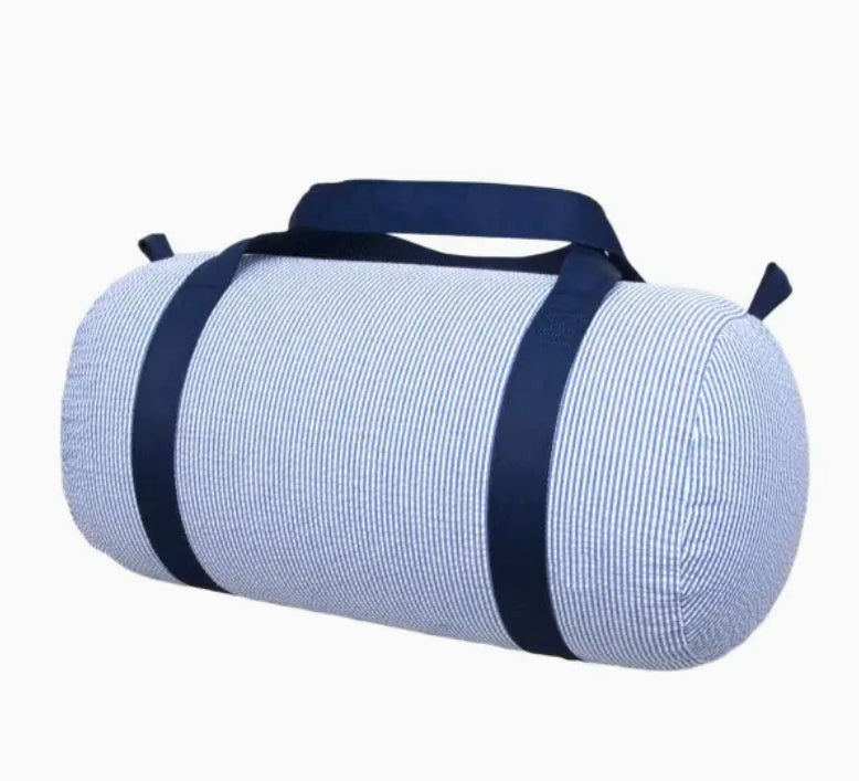 Navy Seersucker Medium Duffel