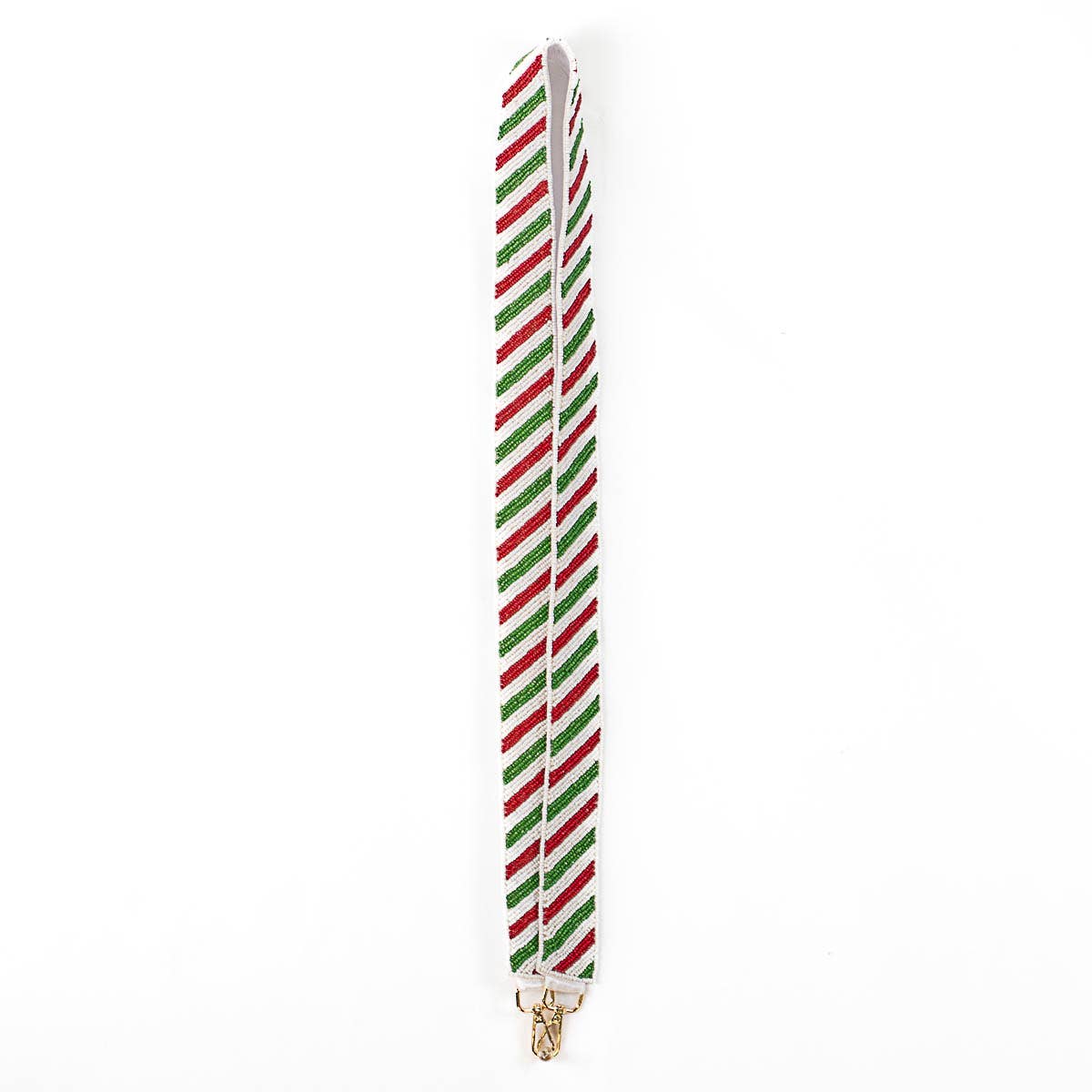 Candy Cane Stripe Beaded Purse Strap White/Red/Green 44"