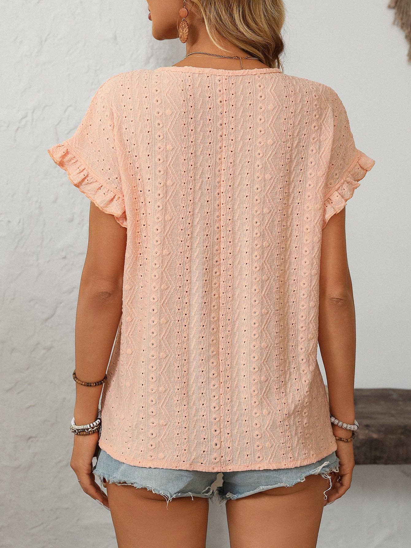 Eyelet Ruffle Sleeve Top