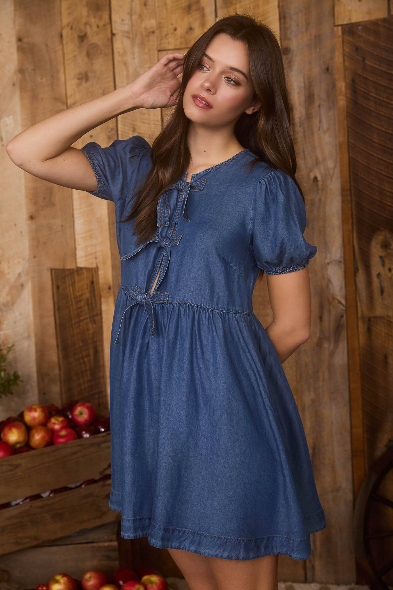 CHAMBRAY FRONT TIE MINI DRESS