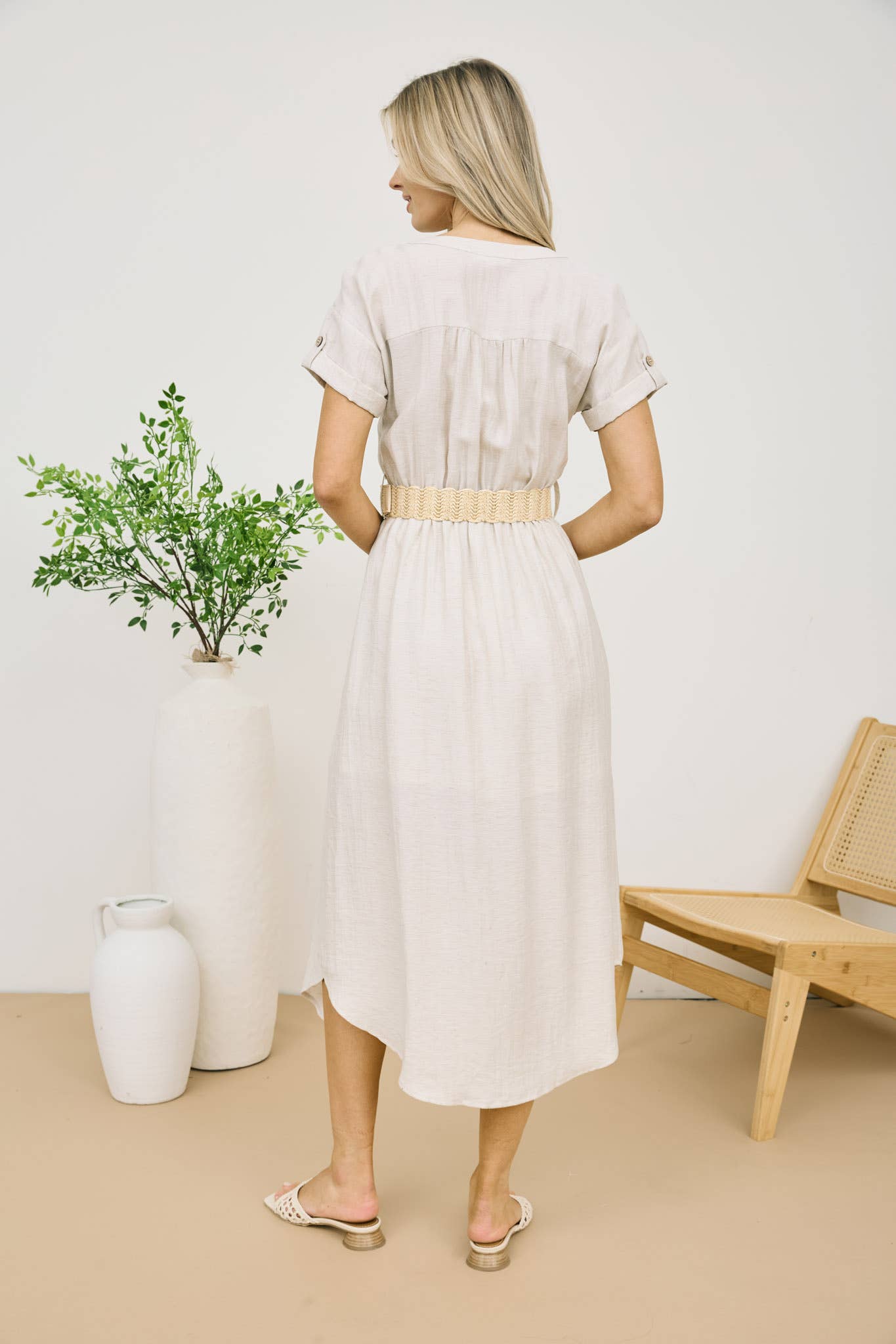 BELTED MIDI SHIRT DRESS