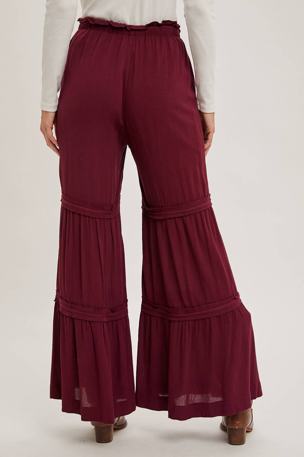 DRAWSTRING TIERED PALAZZO PANTS