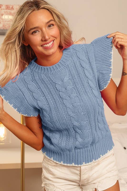 Cable Knit Ruffle Sweater