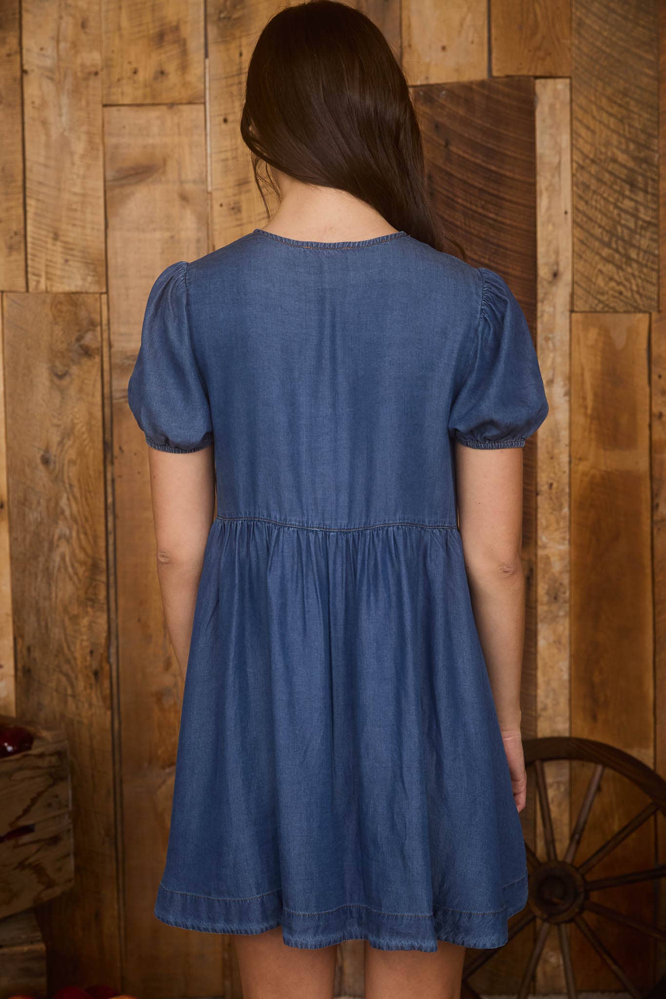 CHAMBRAY FRONT TIE MINI DRESS
