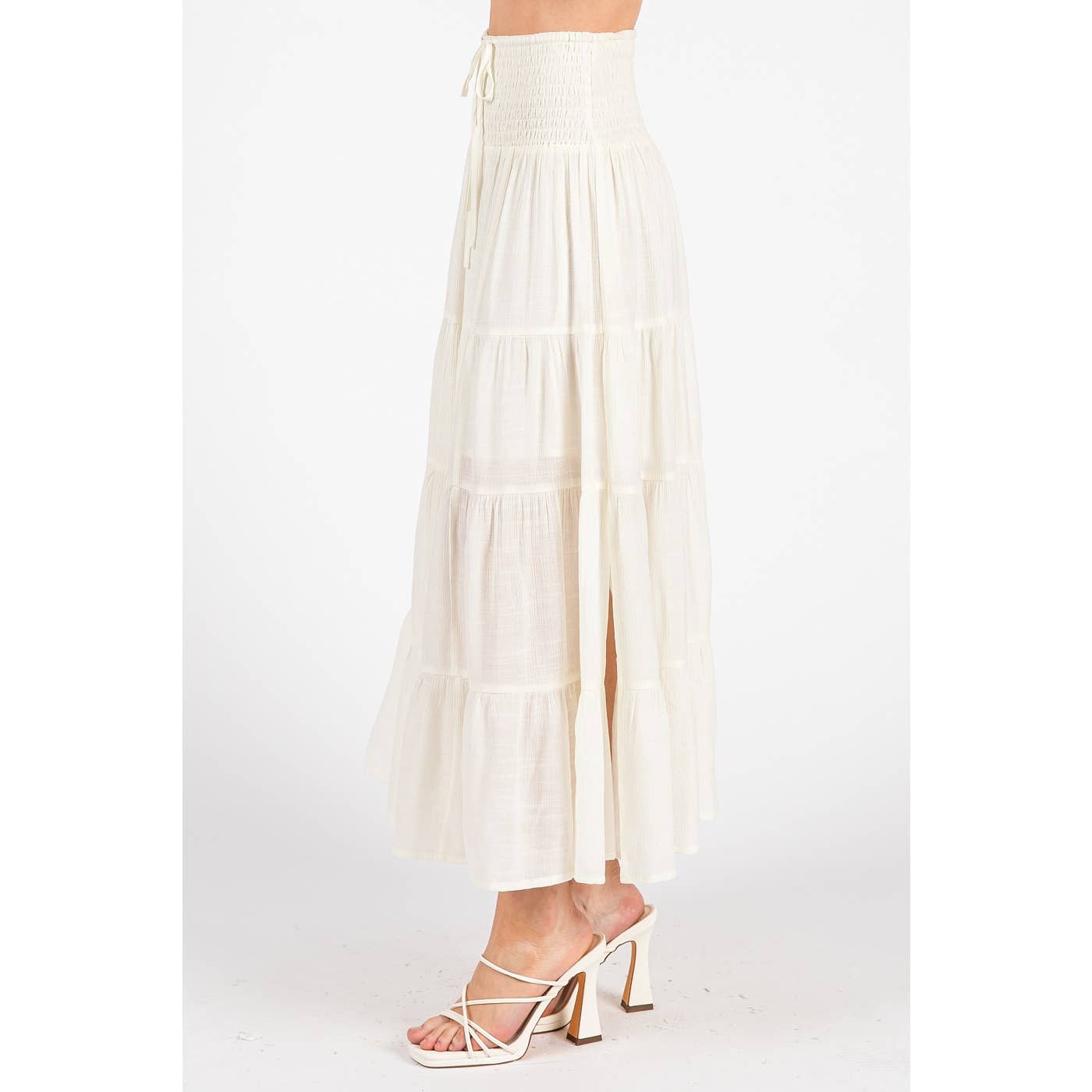 SMOCKED TIERED SKIRT