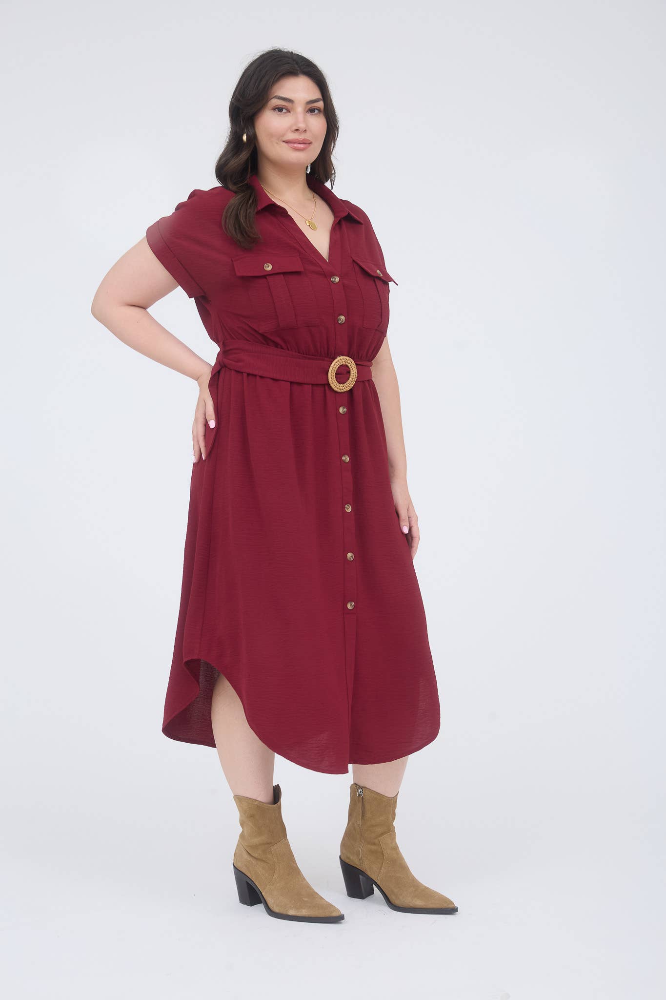 PLUS BELTED MIDI DRESS