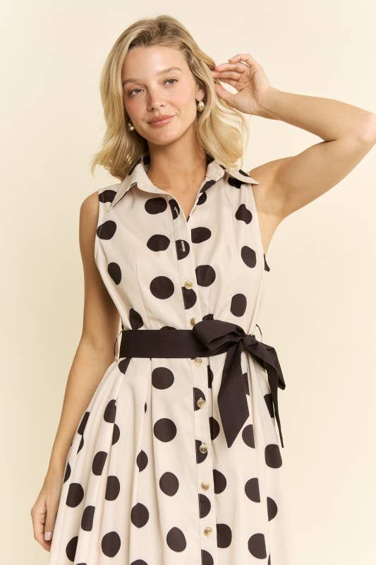 POLKA DOT BELTED DRESS