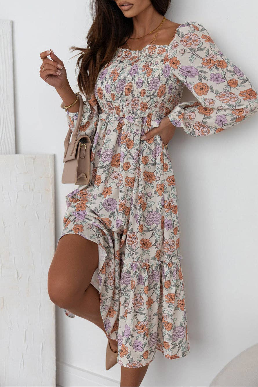 Floral Long Sleeve Pocket Dress