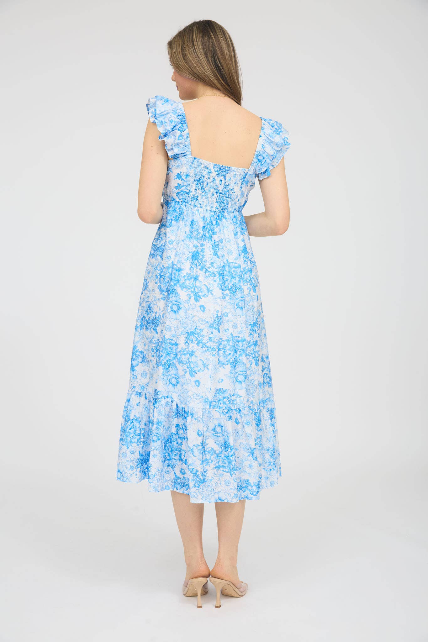 RUFFLE STRAP MIDI DRESS