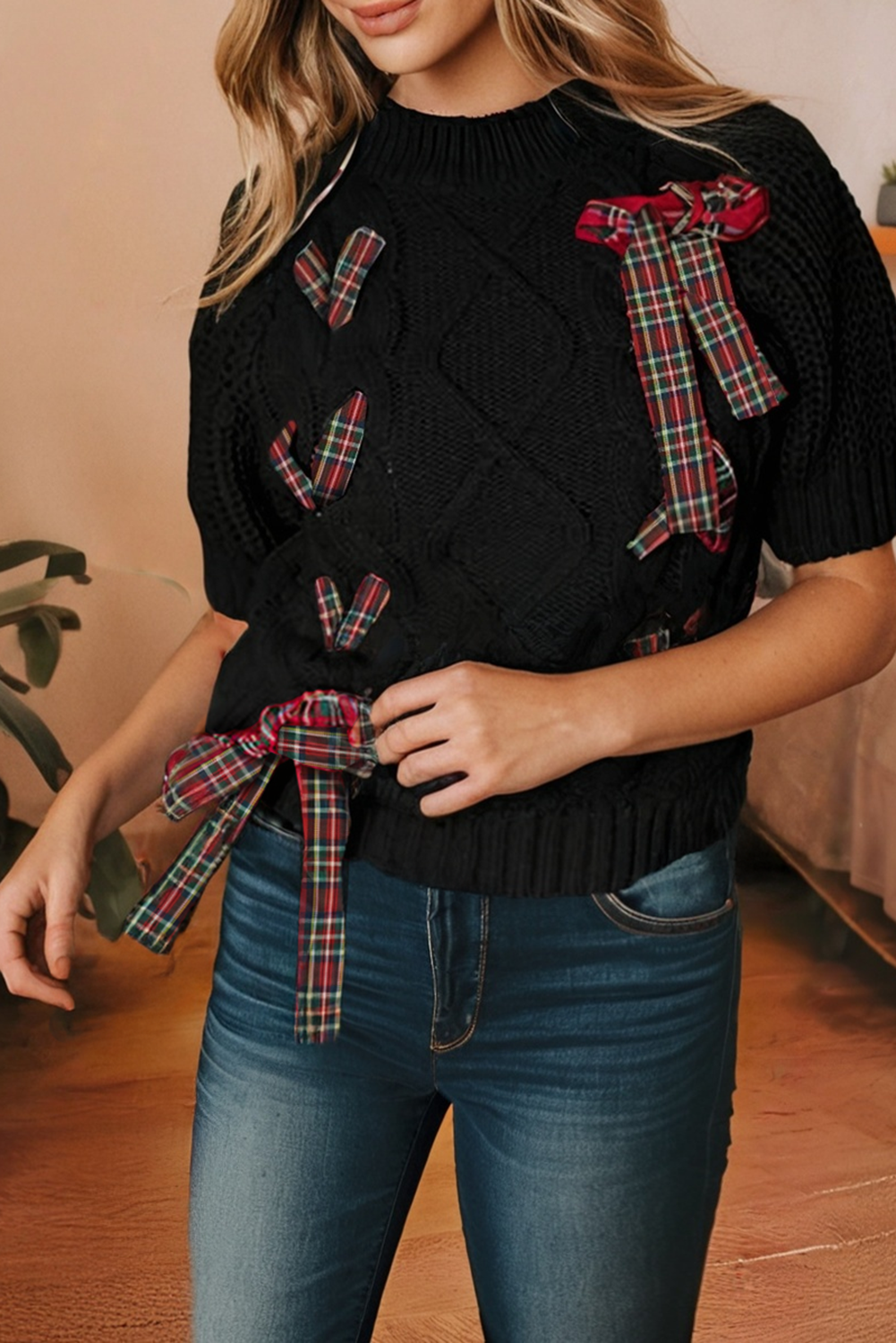 Cable Knit Short Sleeve Sweater
