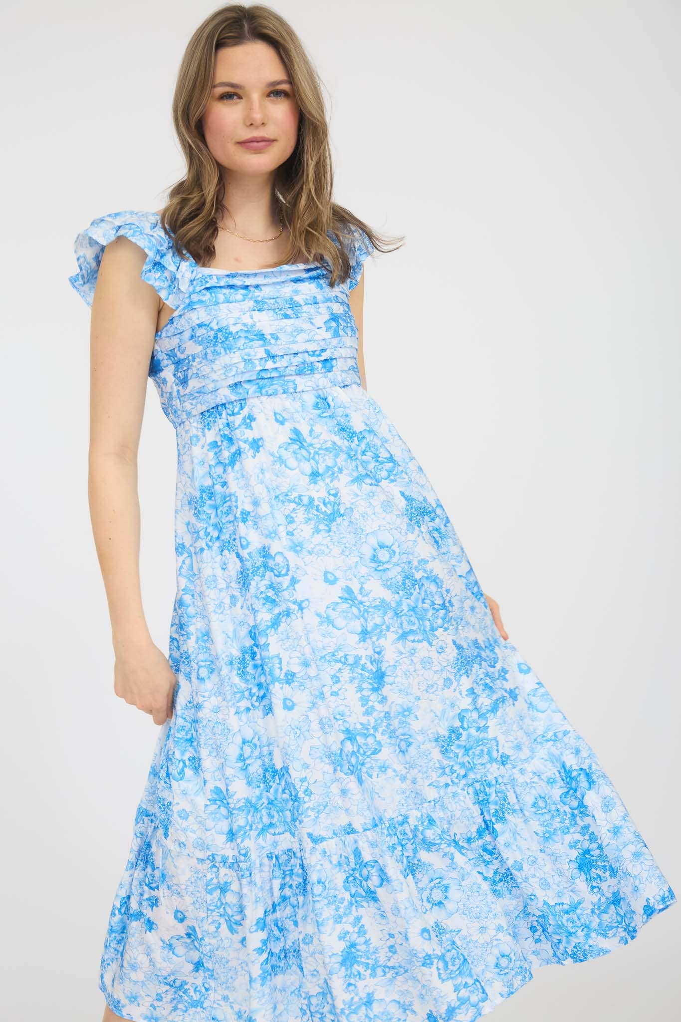 RUFFLE STRAP MIDI DRESS