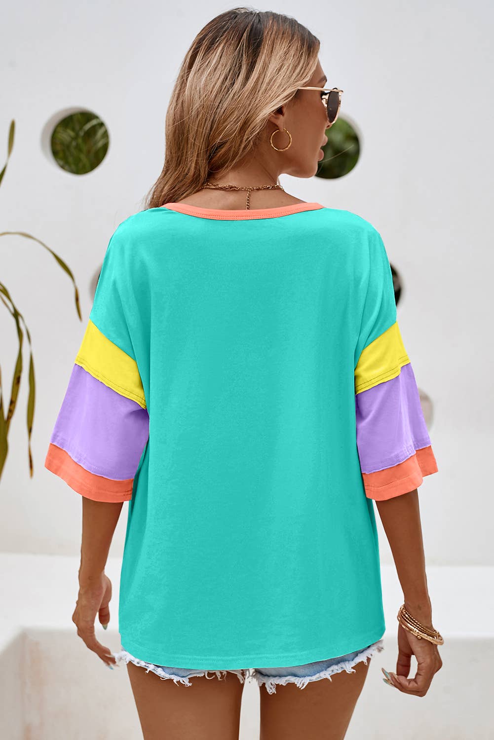 LDC Stitching Sleeve Round Neck Oversize Summer Tops