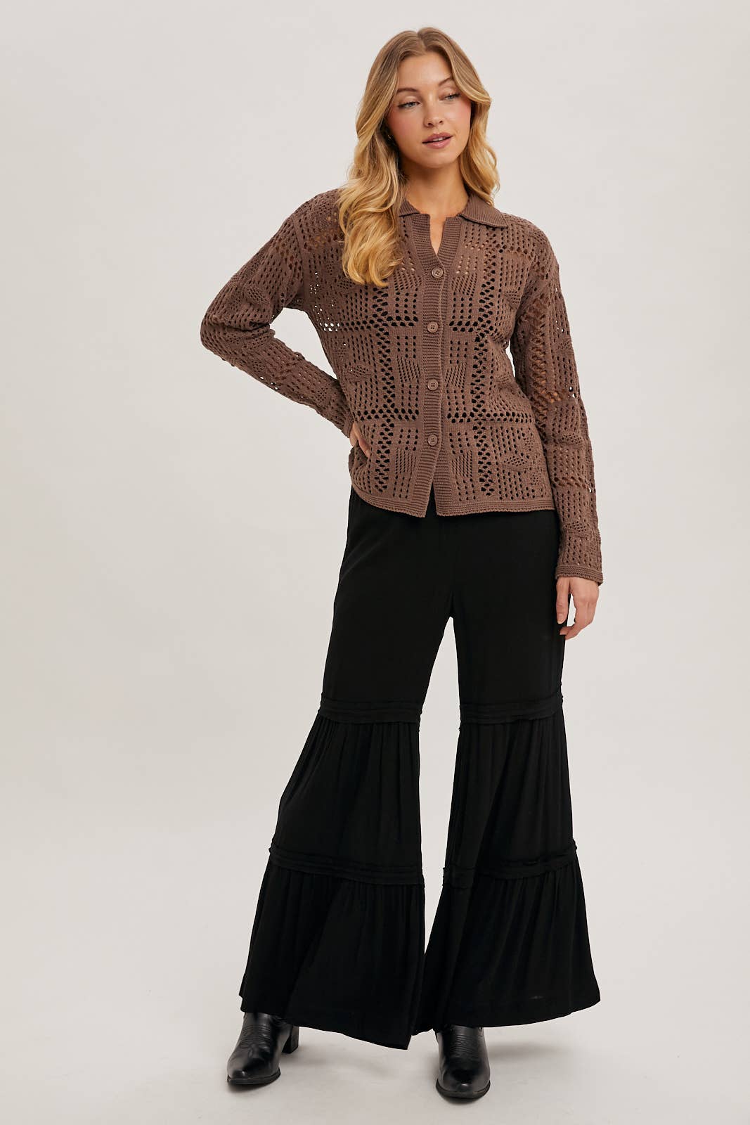 DRAWSTRING TIERED PALAZZO PANTS
