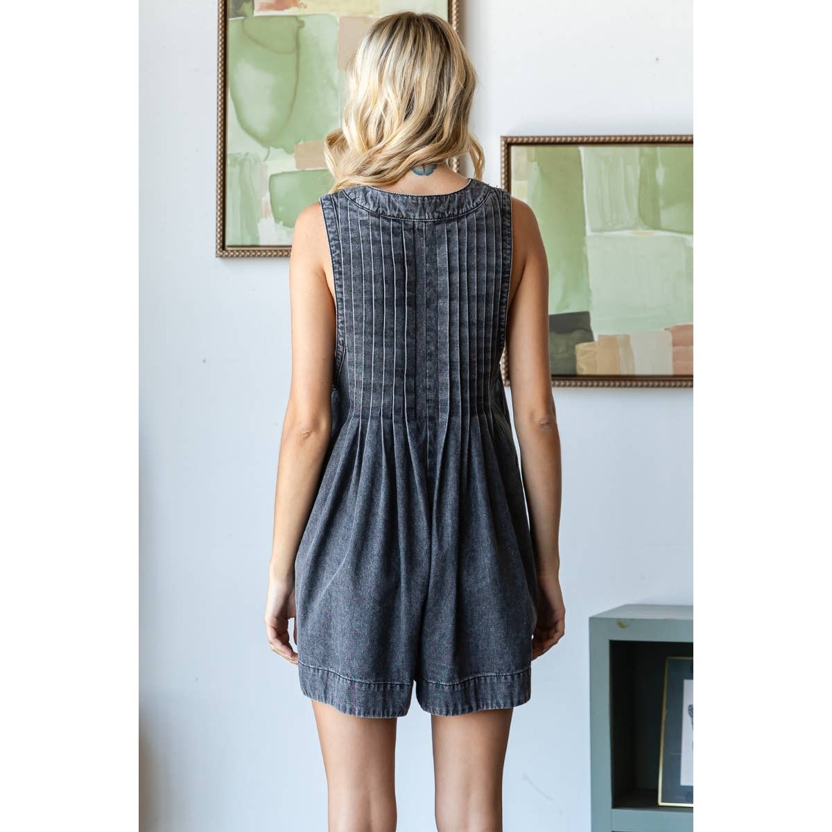 V Neck Denim Romper