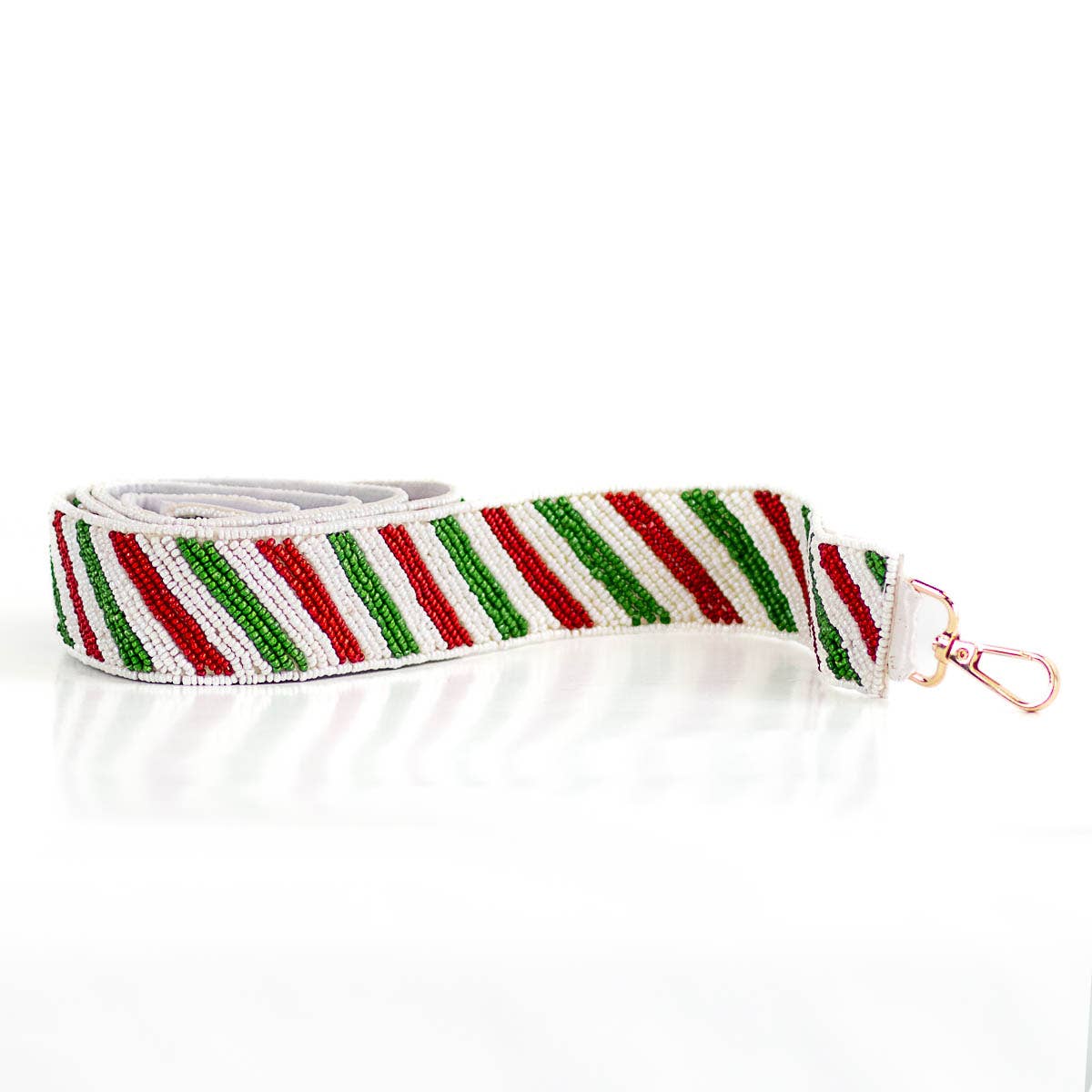 Candy Cane Stripe Beaded Purse Strap White/Red/Green 44"