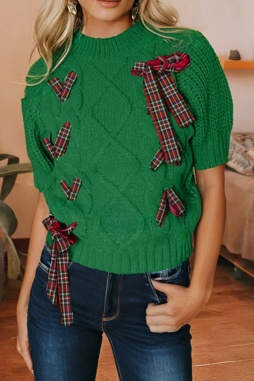 Cable Knit Short Sleeve Sweater