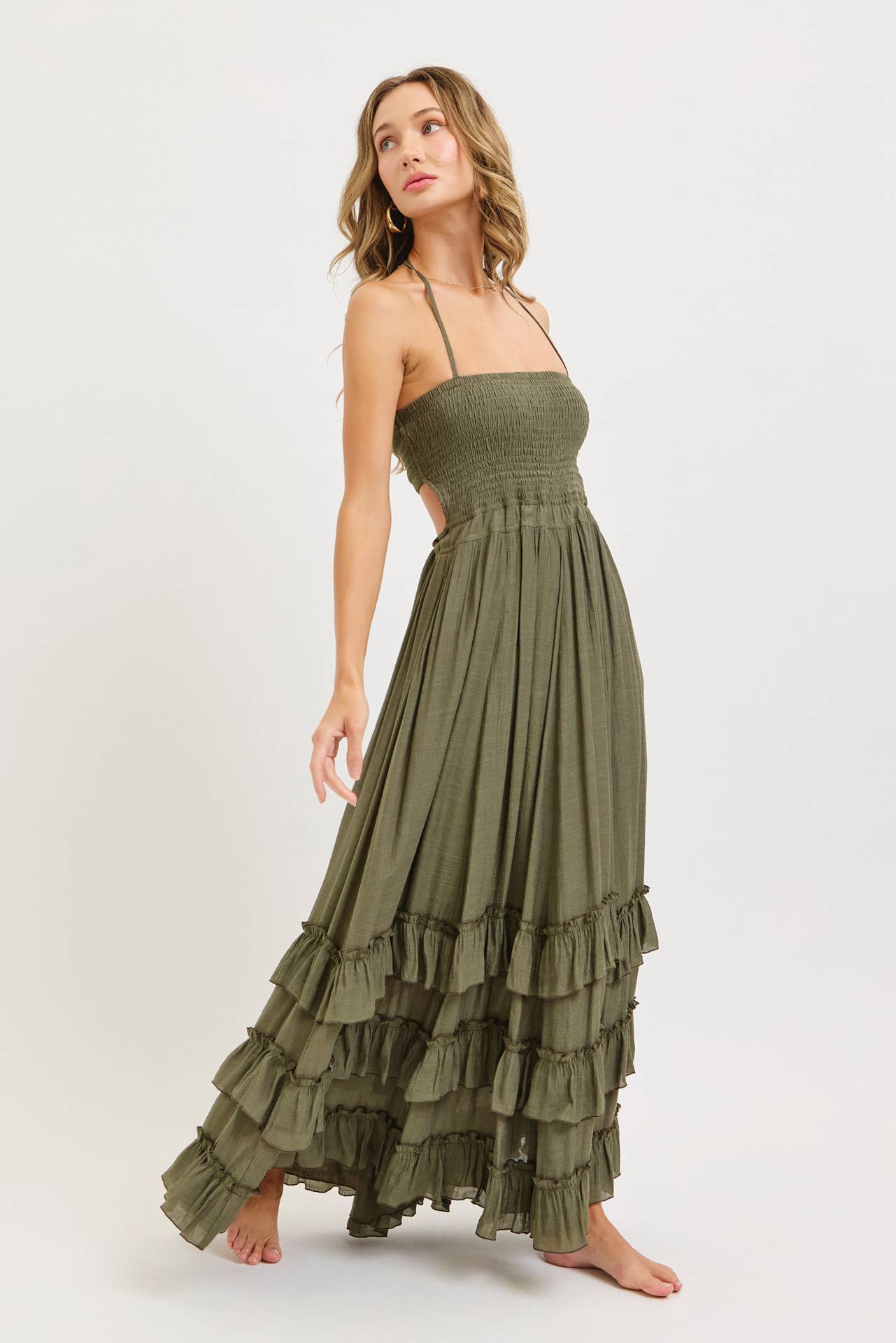 HALTER RUFFLED MAXI DRESS