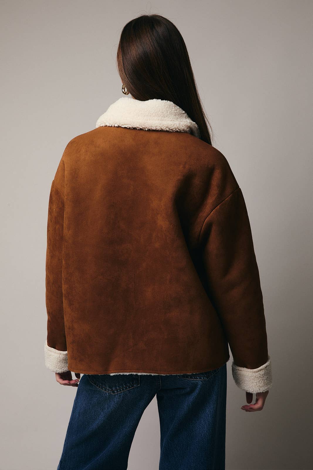 SUEDE JACKET w/FAUX SHEARING