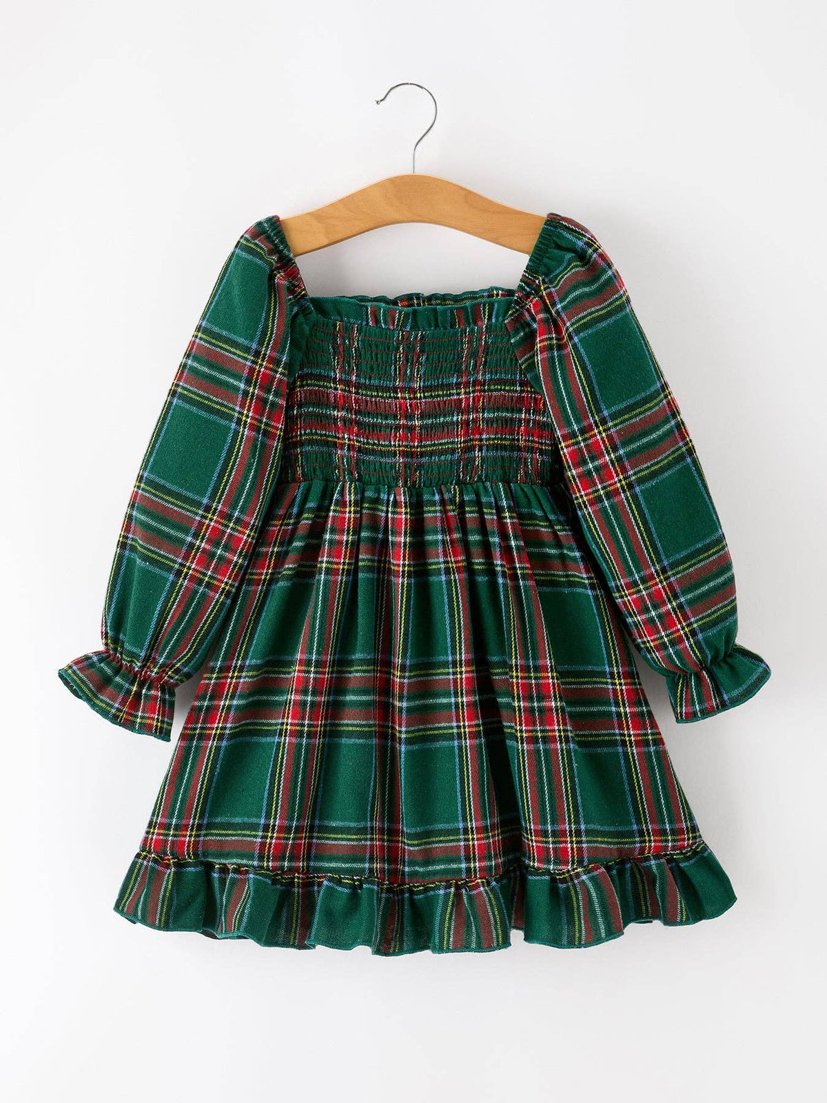 Girls Christmas Green Plaid Dress