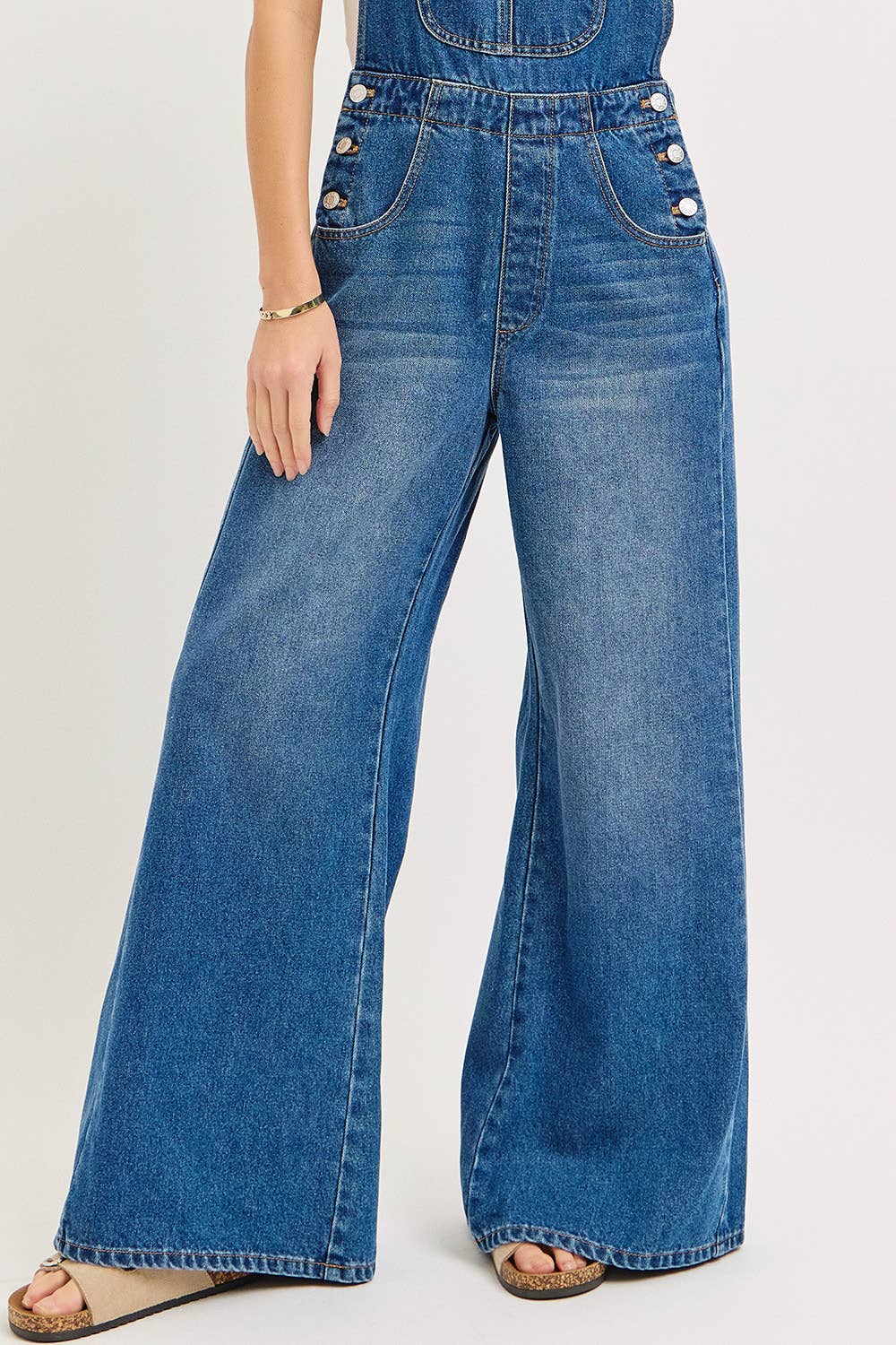 DENIM WIDE-LEG OVERALLS
