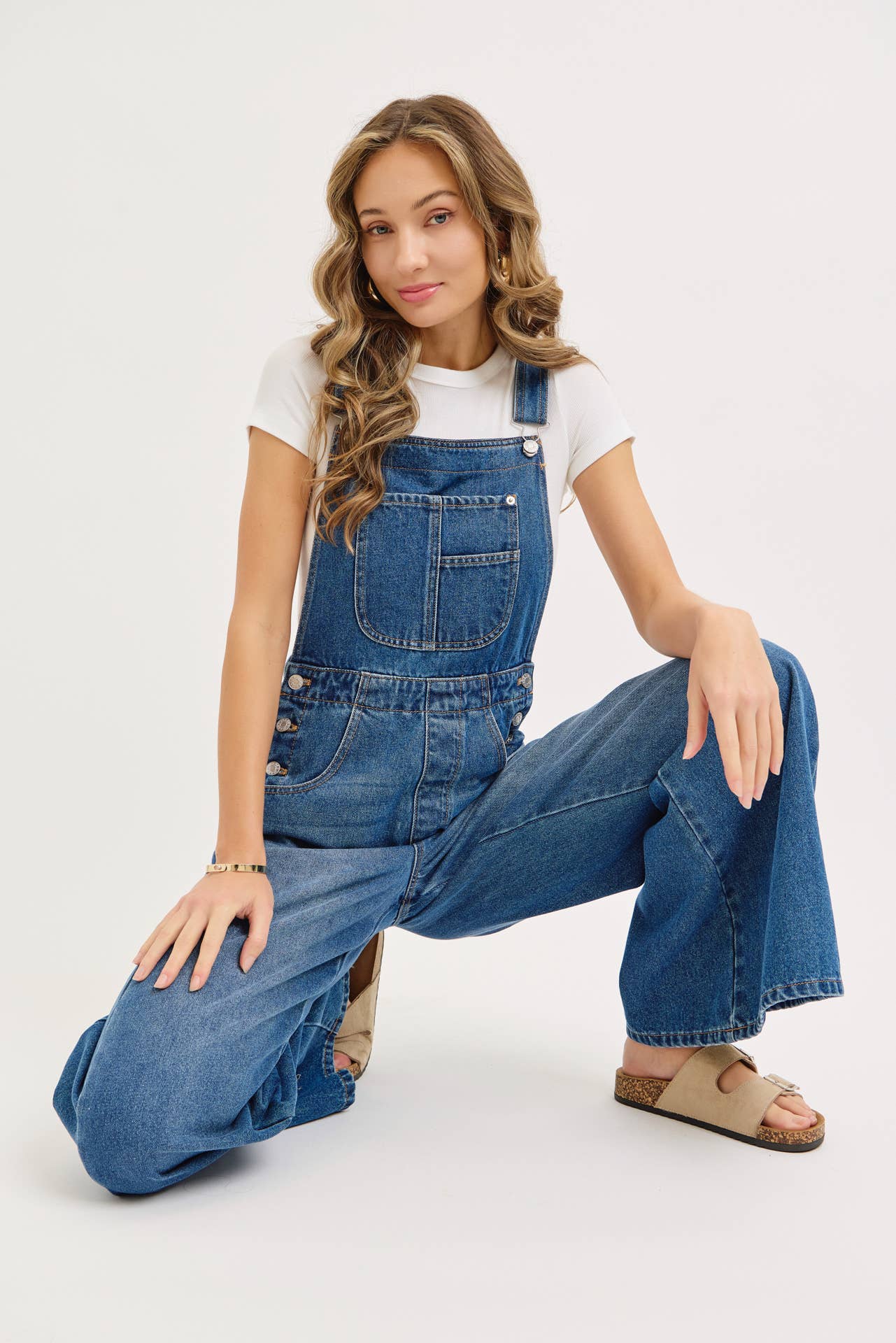 DENIM WIDE-LEG OVERALLS